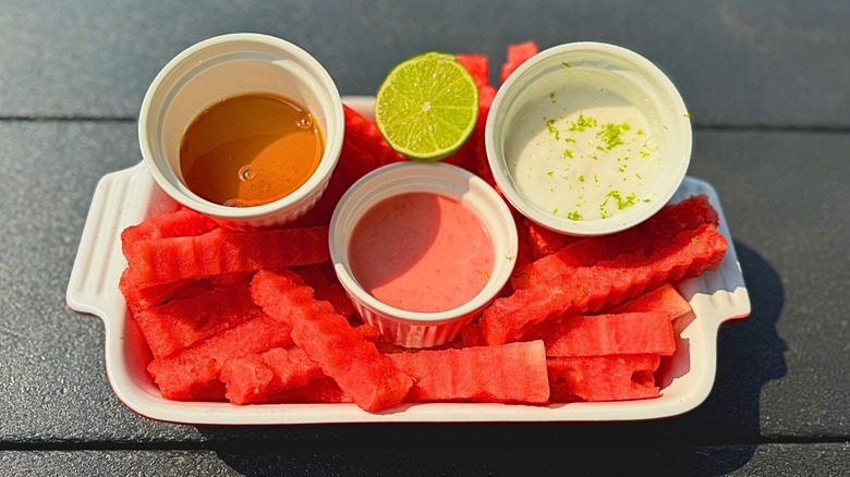 watermelon fries with dips 