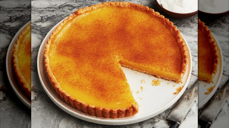 Vinegar pie with slice cut out