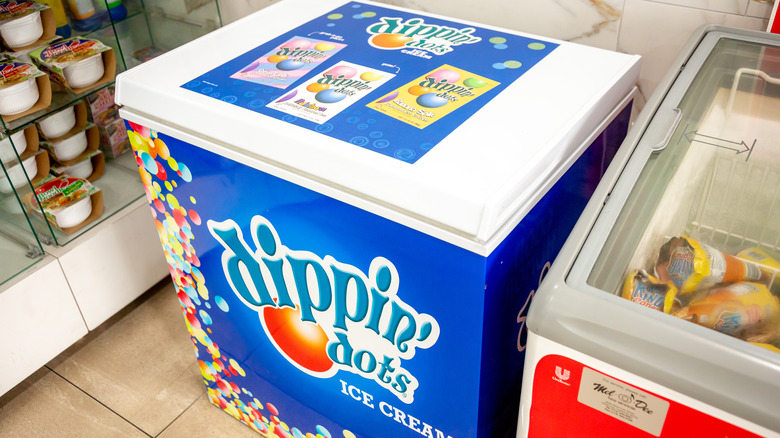 A freezer containing Dippin' Dots