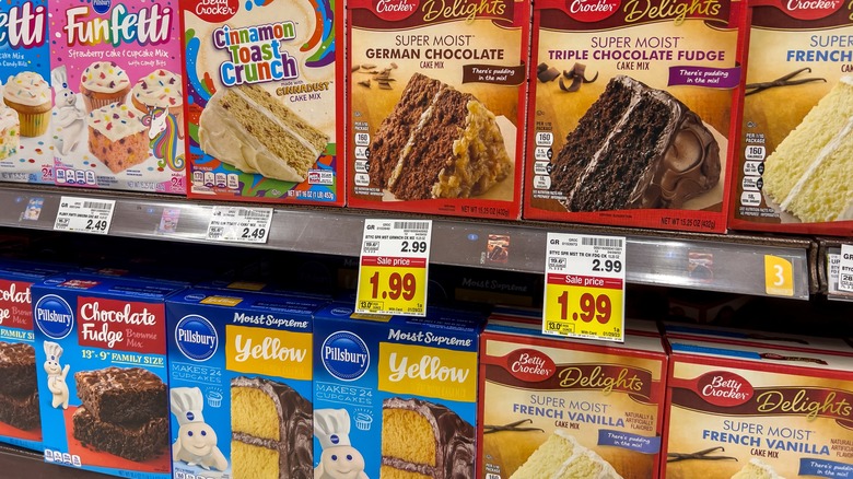 Cake box mixes on grocery store shelves