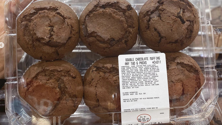 Double chocolate muffins in plastic container at Costco