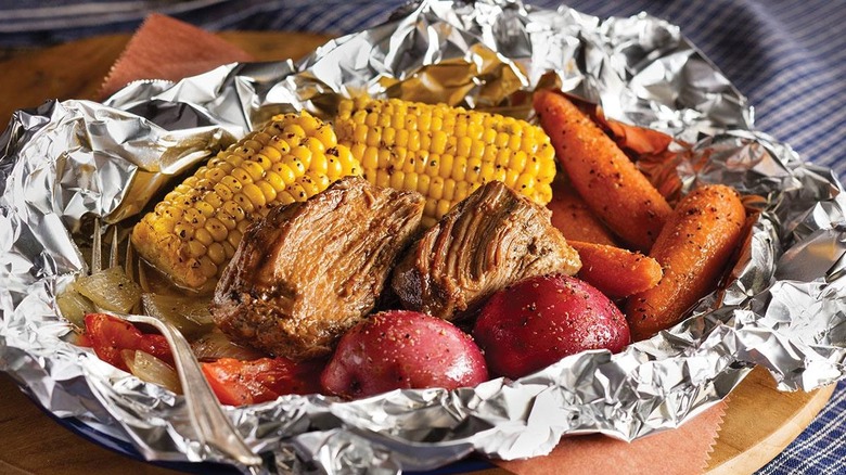 Campfire beef meal in foil