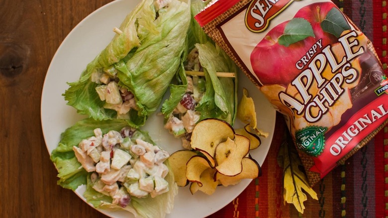 Chicken salad wrap with apple chips