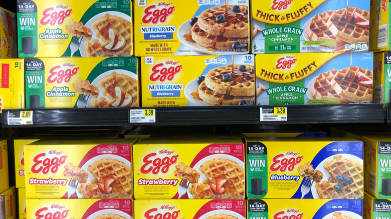 Boxes of Eggo waffles in the freezer