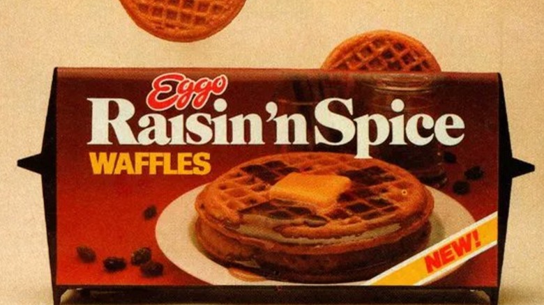 Packet of Eggo Raisin 'n Spice Waffles in an advertisement