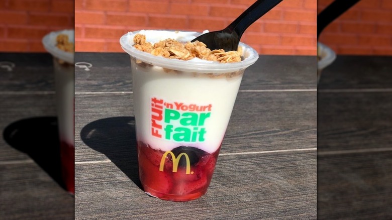 fruit n yogurt parfait with spoon