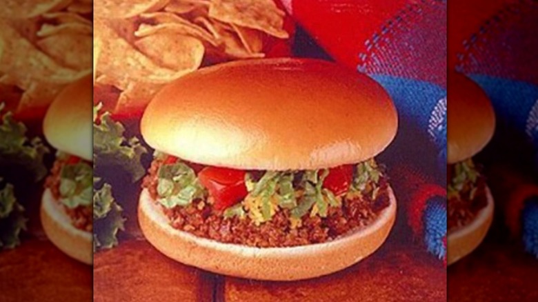 Burger made with taco meat with lettuce and tomato