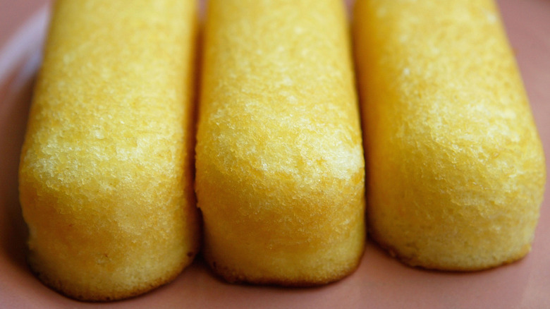 Hostess Twinkies lined up on plate