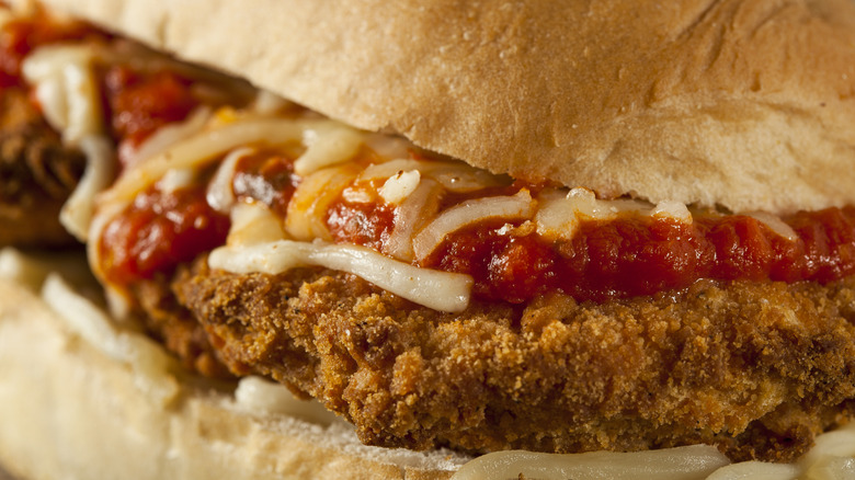 Chicken parm sub close-up