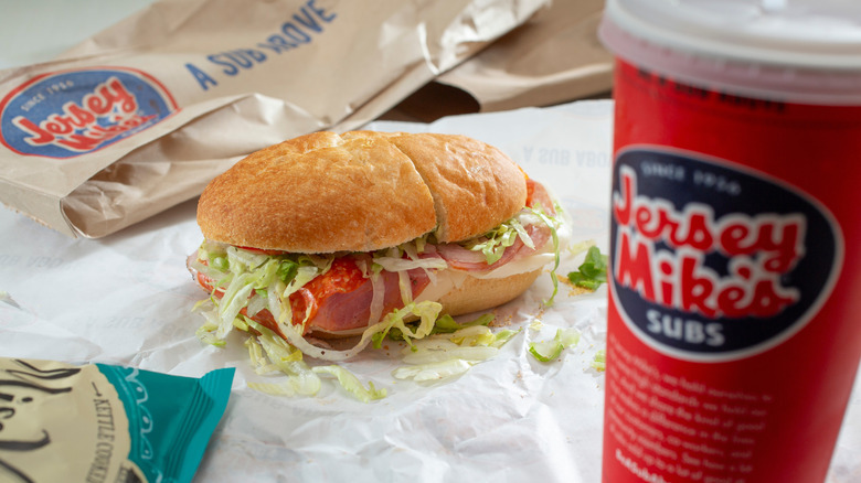 Jersey Mike's sandwich next to branded packaging