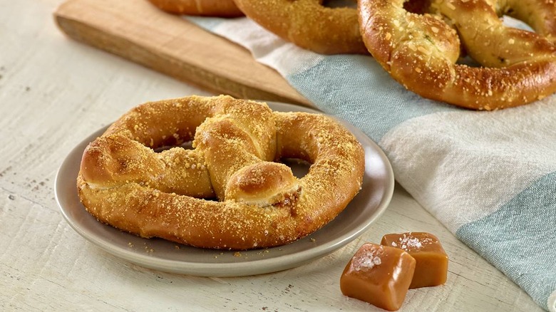 Salted caramel pretzel on a plate