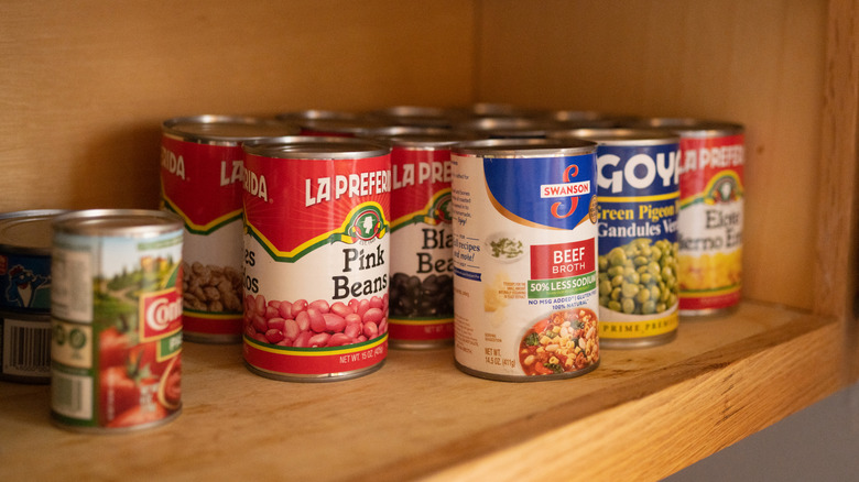 canned food on pantry shelf