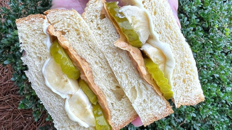 Peanut butter banana mayo pickle sandwich