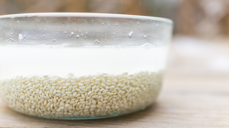 Rice soaking in water