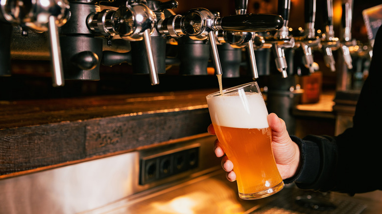 Bartender pouring beer at a bar