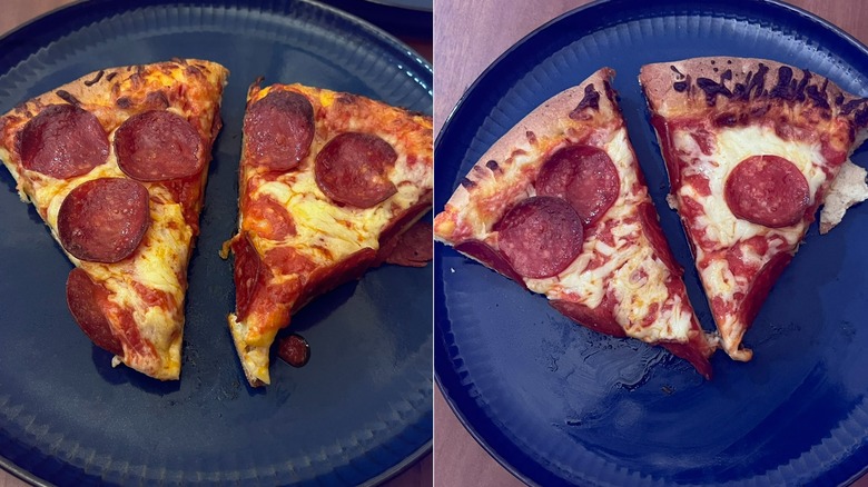 L: DiGiorno pizza cooked from frozen. R: Cooked from defrosted.