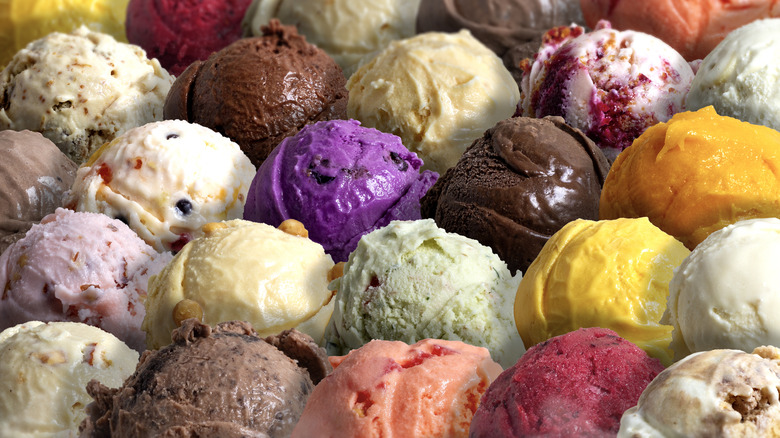 an assorted display of various ice creams