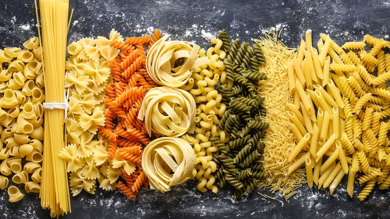 A mix of uncooked pasta