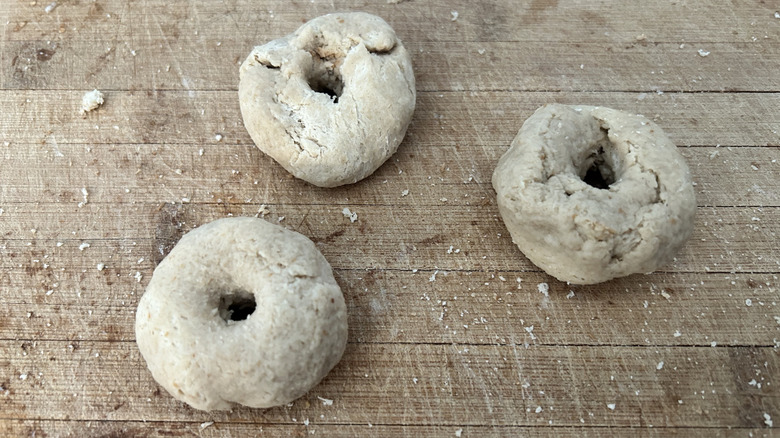 bread and water molded into donut shapes