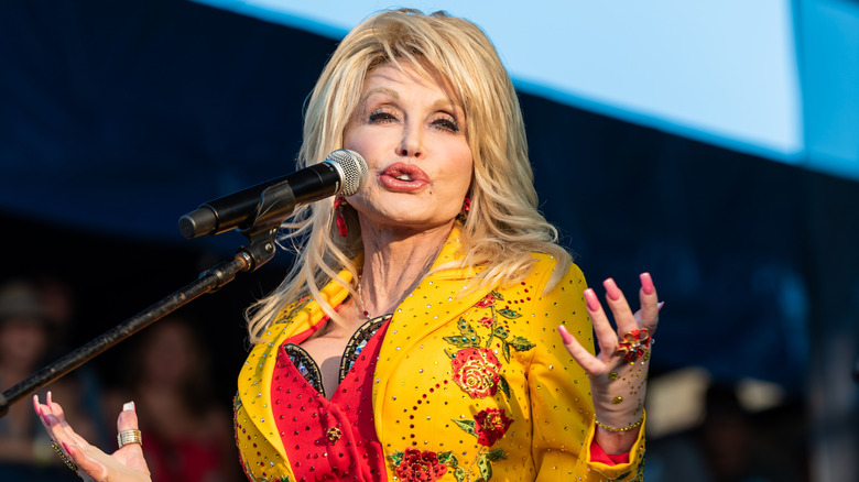 Dolly Parton onstage at the 2019 Newport Folk Festival