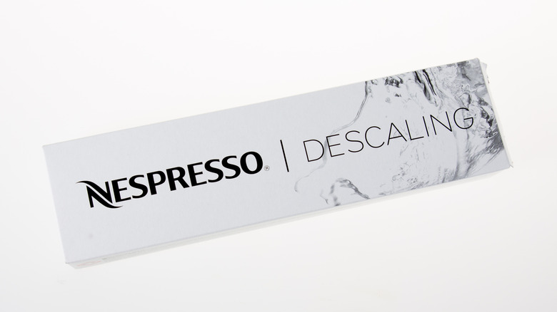 A package of Nespresso descaling solution.