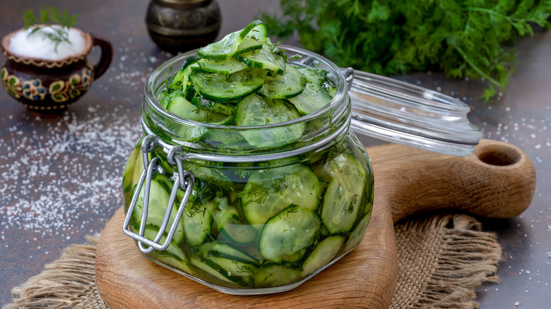 Cucumbers in a glass jar