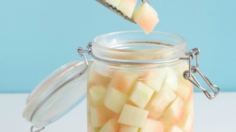 pickled watermelon rind in jar