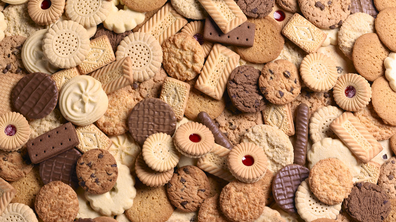 Different types of cookies spread out next to each other