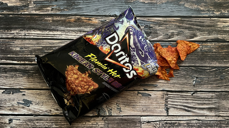 Opened bag of Doritos Flamin' Hot Korean-Style BBQ