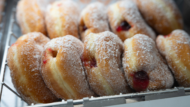 metal basket full of Dunkin' jelly-filled donuts