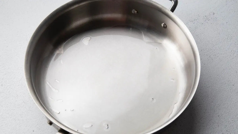 oil in stainless steel skillet