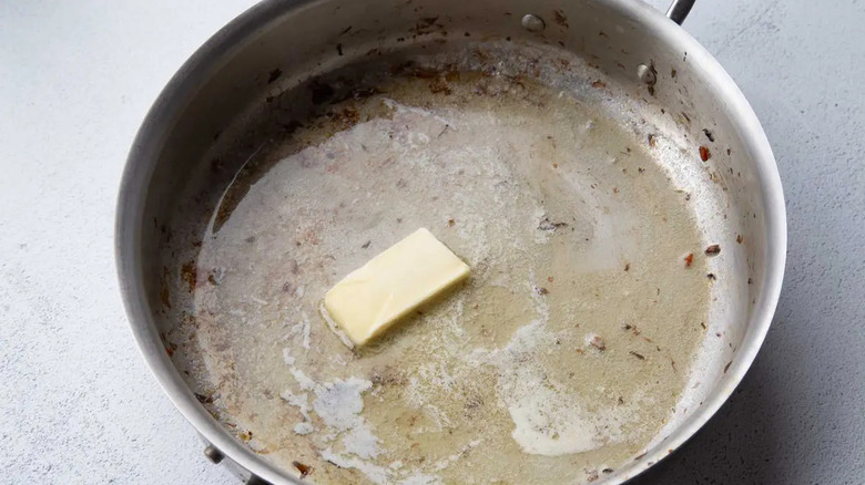 Butter melting in skillet