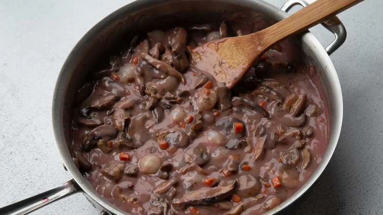 Mushroom pot pie filling in skillet