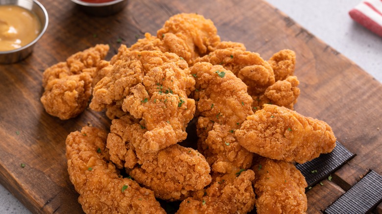 Platter of fried chicken tenders