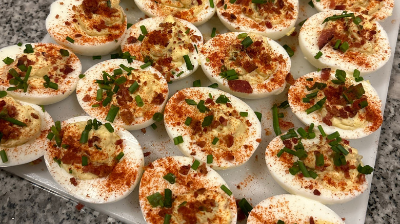 classic deviled eggs on tray