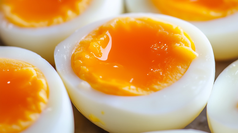 Close-up of soft-boiled eggs