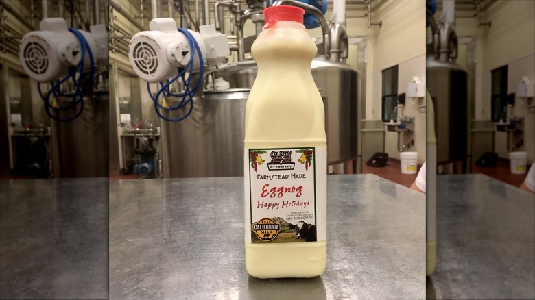 Bottle of Farmstead eggnog in manufacturer