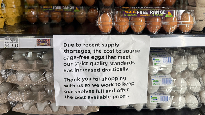 Sign alerting store customers to high price of eggs