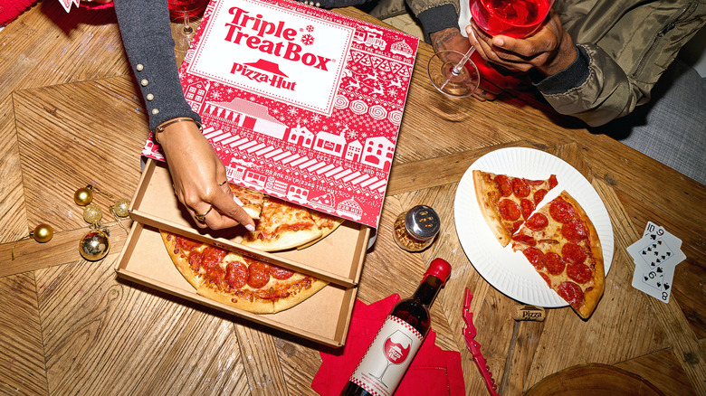 Pizza wine with a Triple Treat Box from Pizza Hut