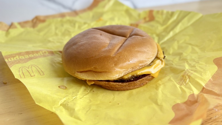 Cheeseburger on yellow wrapper