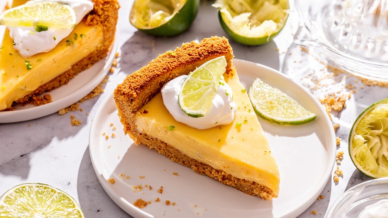 Slice of Key lime pie and whipped cream