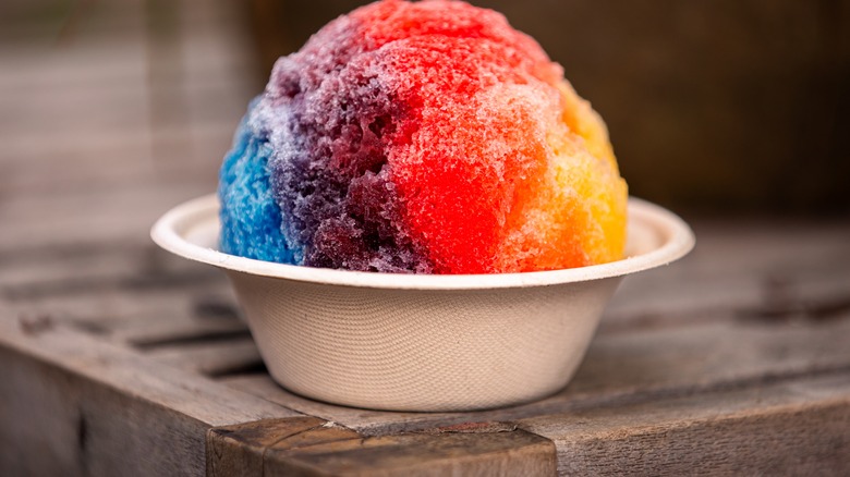 colorful shave ice in paper cup