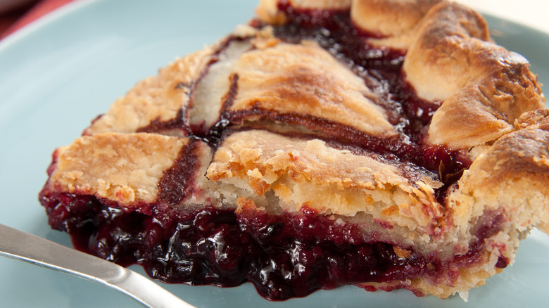 single slice of marionberry pie