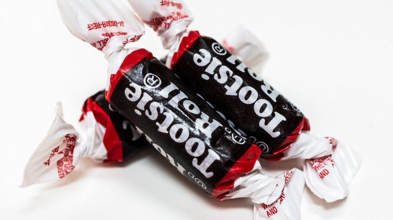 Tootsie Rolls on a white background