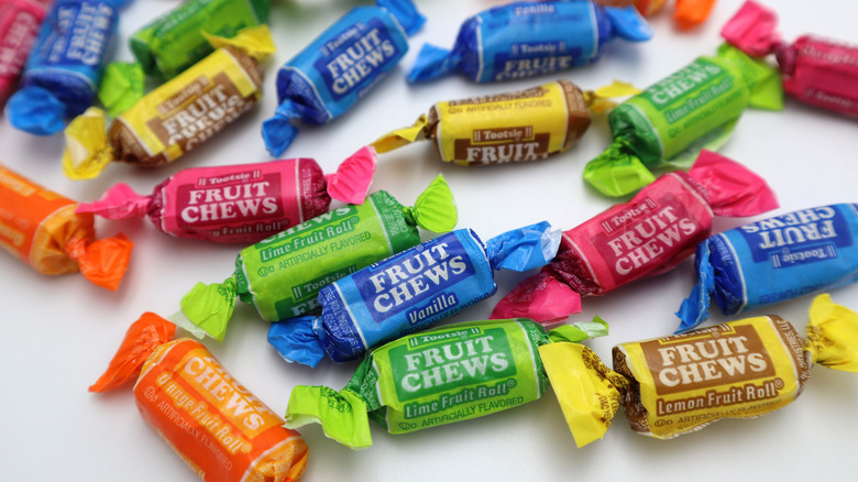 Tootsie Roll fruit chews variety on a white background.