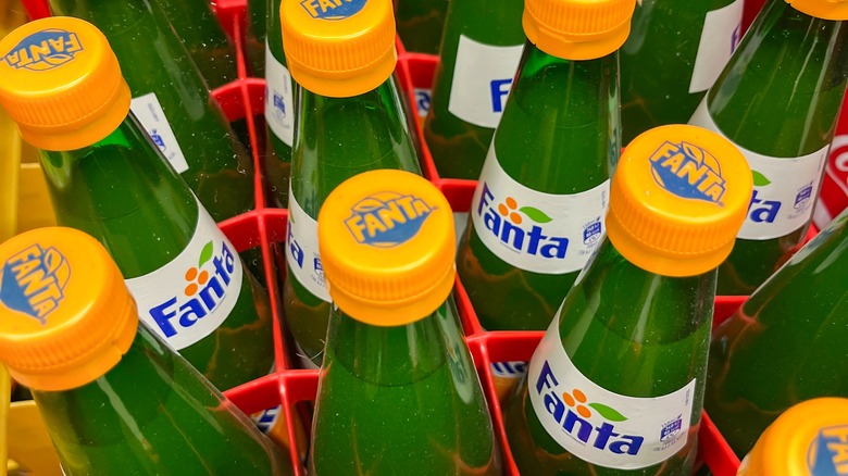 Fanta bottles in crate