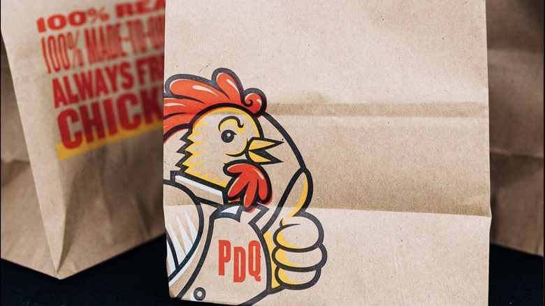 Paper PDQ bag with cartoon chicken