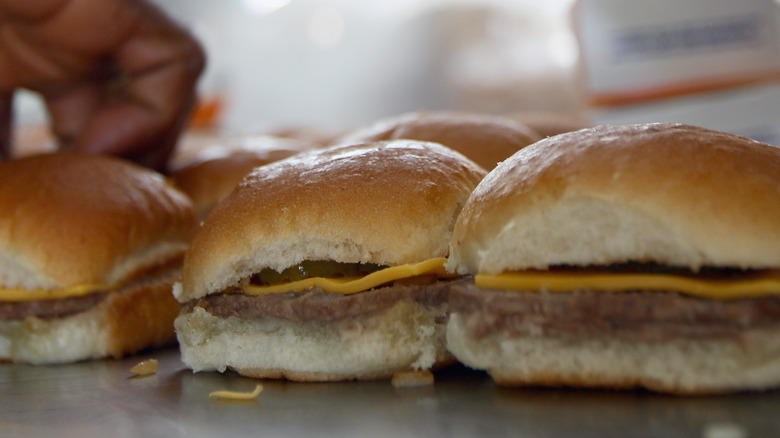 white castle sliders on griddle