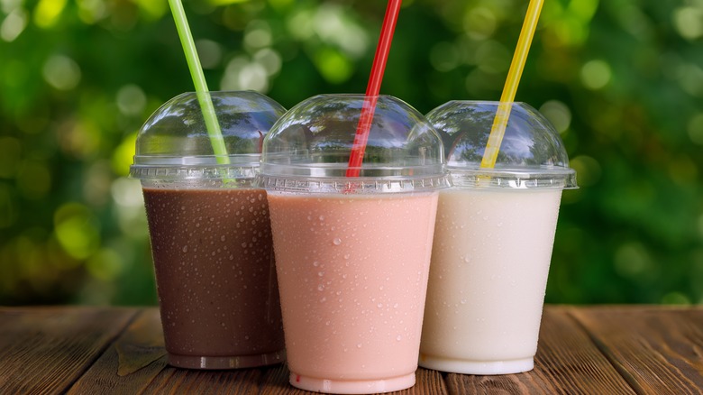 Chocolate, strawberry, vanilla milkshakes