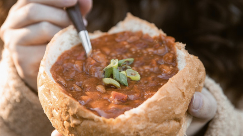 McAlister's Deli chili in bread bowl